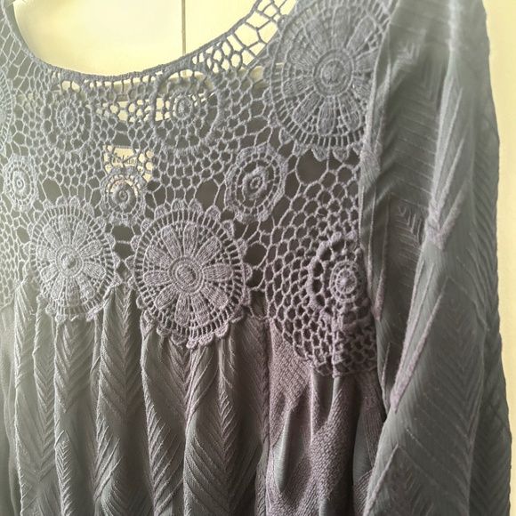 Anthropologie Holding Horses Navy Crochet Agusta Textured Chiffon Swing Dress - Picture 3 of 7